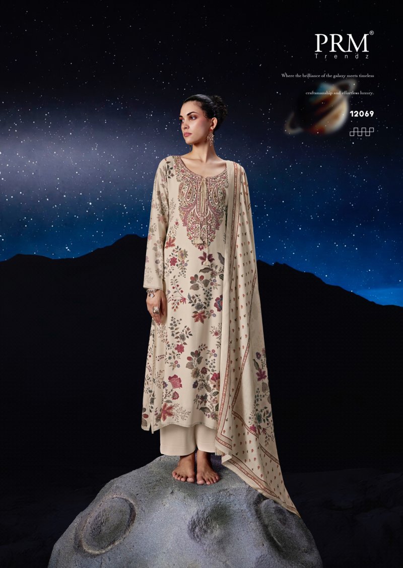 Moon By Prm Viscose Pashmina Printed Fancy Work Dress Material